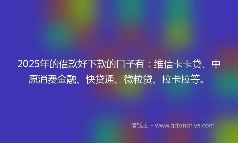 2025年的借款好下款的口子有：维信卡卡贷、中原消费金融、快贷通、微粒贷、拉卡拉等。