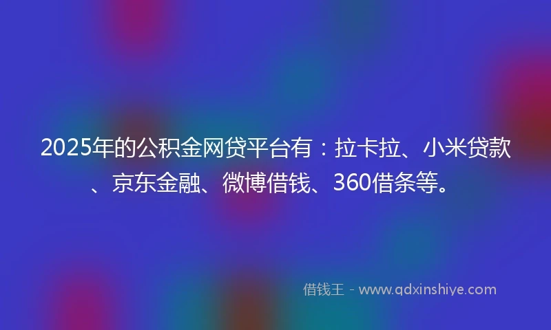2025年的公积金网贷平台有：拉卡拉、小米贷款、京东金融、微博借钱、360借条等。