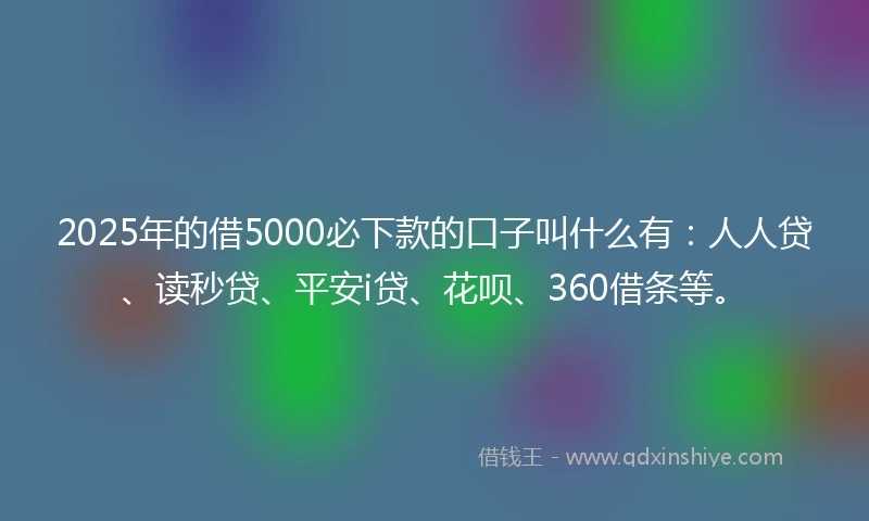 2025年的借5000必下款的口子叫什么有：人人贷、读秒贷、平安i贷、花呗、360借条等。