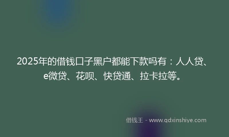 2025年的借钱口子黑户都能下款吗有：人人贷、e微贷、花呗、快贷通、拉卡拉等。