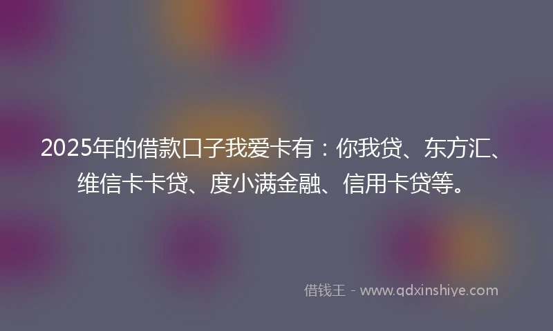 2025年的借款口子我爱卡有:你我贷、东方汇、维信卡卡贷、度小满金融、信用卡贷等。
