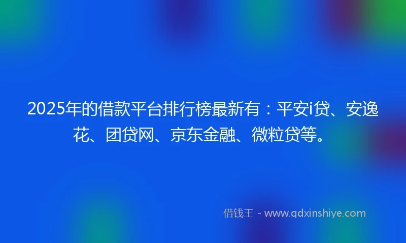 2025年的借款平台排行榜最新有：平安i贷、安逸花、团贷网、京东金融、微粒贷等。
