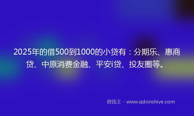 2025年的借500到1000的小贷有：分期乐、惠商贷、中原消费金融、平安i贷、投友圈等。