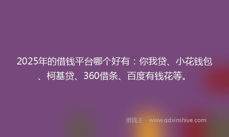 2025年的借钱平台哪个好有：你我贷、小花钱包、柯基贷、360借条、百度有钱花等。