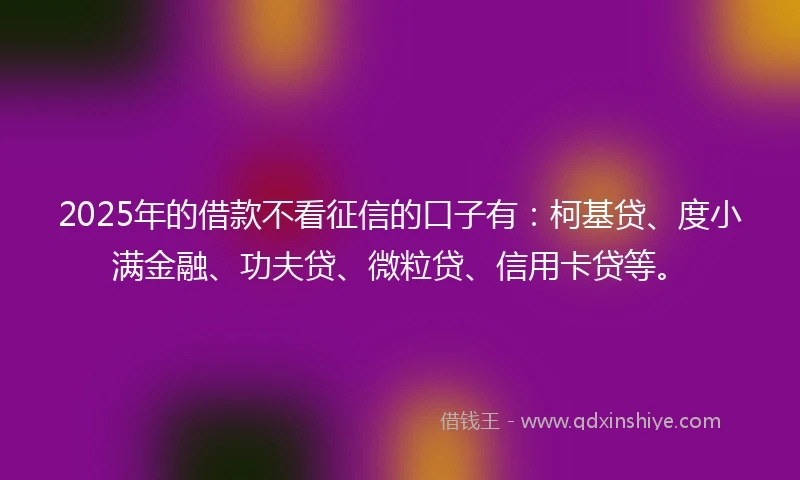 2025年的借款不看征信的口子有:柯基贷、度小满金融、功夫贷、微粒贷、信用卡贷等。