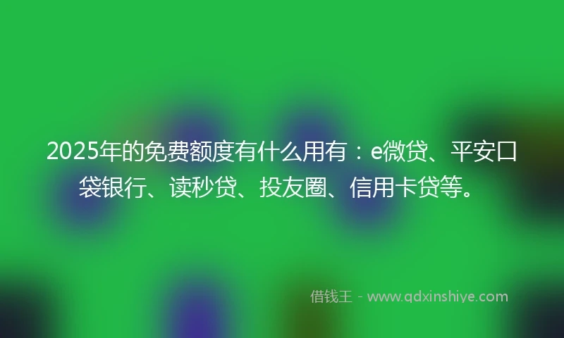 2025年的免费额度有什么用有：e微贷、平安口袋银行、读秒贷、投友圈、信用卡贷等。