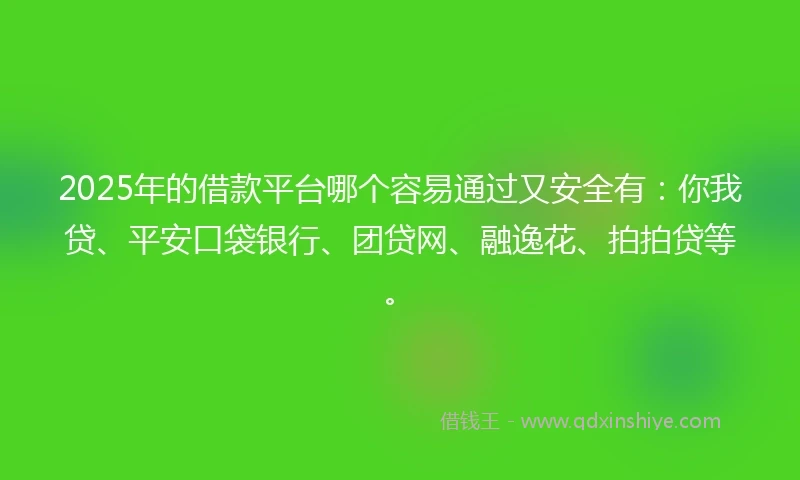 2025年的借款平台哪个容易通过又安全有：你我贷、平安口袋银行、团贷网、融逸花、拍拍贷等。