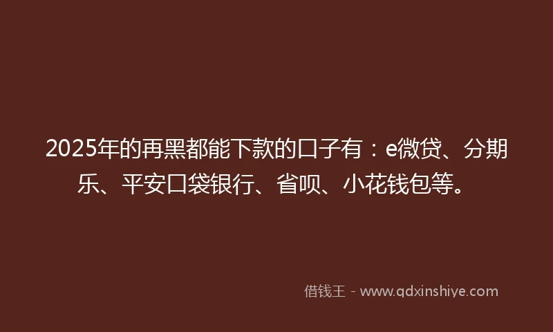 2025年的再黑都能下款的口子有：e微贷、分期乐、平安口袋银行、省呗、小花钱包等。
