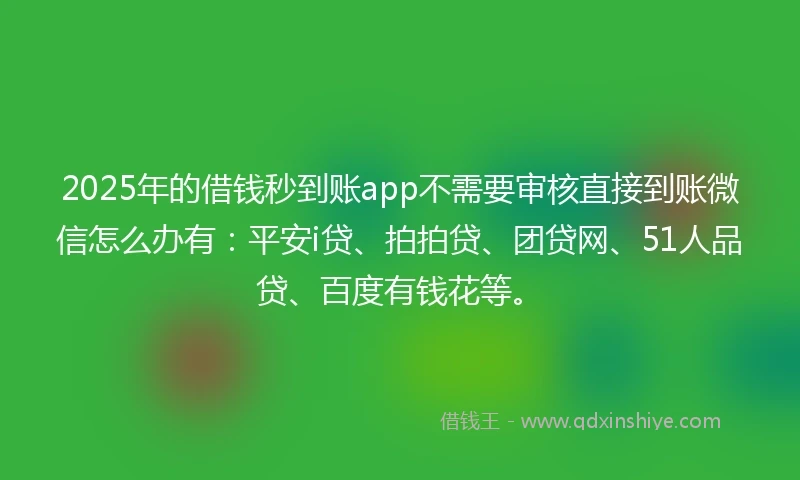 2025年的借钱秒到账app不需要审核直接到账微信怎么办有：平安i贷、拍拍贷、团贷网、51人品贷、百度有钱花等。