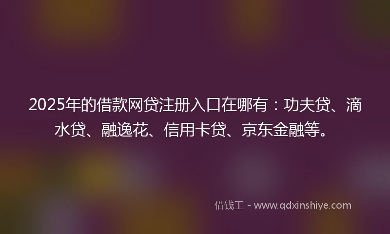 2025年的借款网贷注册入口在哪有：功夫贷、滴水贷、融逸花、信用卡贷、京东金融等。