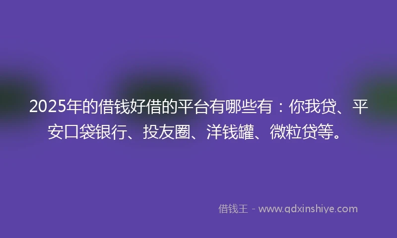 2025年的借钱好借的平台有哪些有：你我贷、平安口袋银行、投友圈、洋钱罐、微粒贷等。
