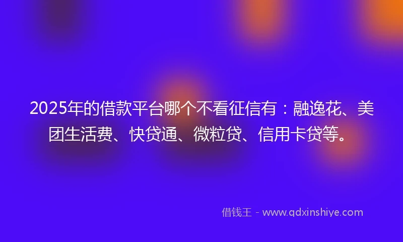 2025年的借款平台哪个不看征信有：融逸花、美团生活费、快贷通、微粒贷、信用卡贷等。