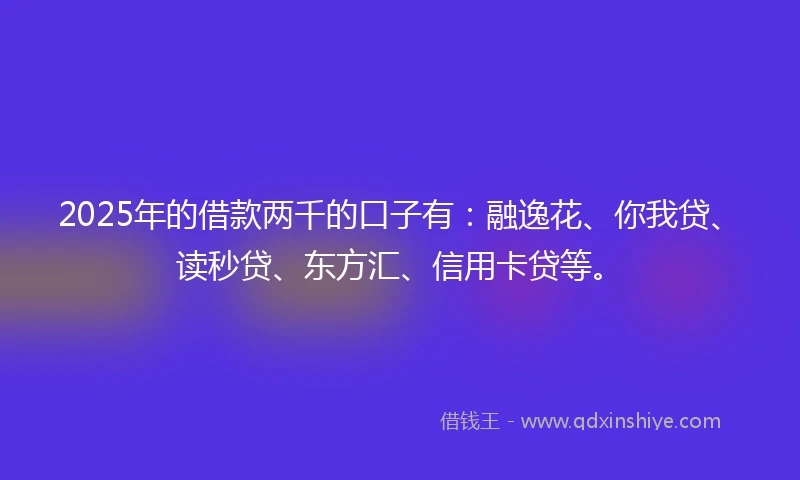 2025年的借款两千的口子有：融逸花、你我贷、读秒贷、东方汇、信用卡贷等。