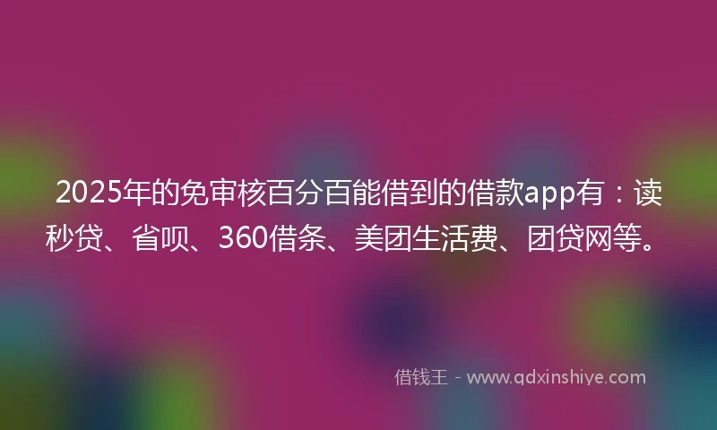 2025年的免审核百分百能借到的借款app有：读秒贷、省呗、360借条、美团生活费、团贷网等。