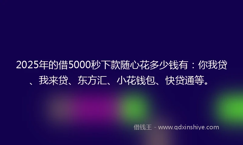 2025年的借5000秒下款随心花多少钱有：你我贷、我来贷、东方汇、小花钱包、快贷通等。