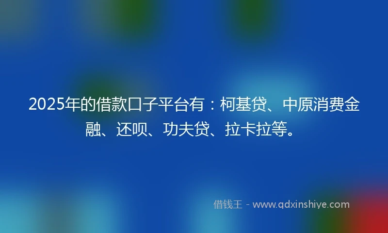 2025年的借款口子平台有：柯基贷、中原消费金融、还呗、功夫贷、拉卡拉等。