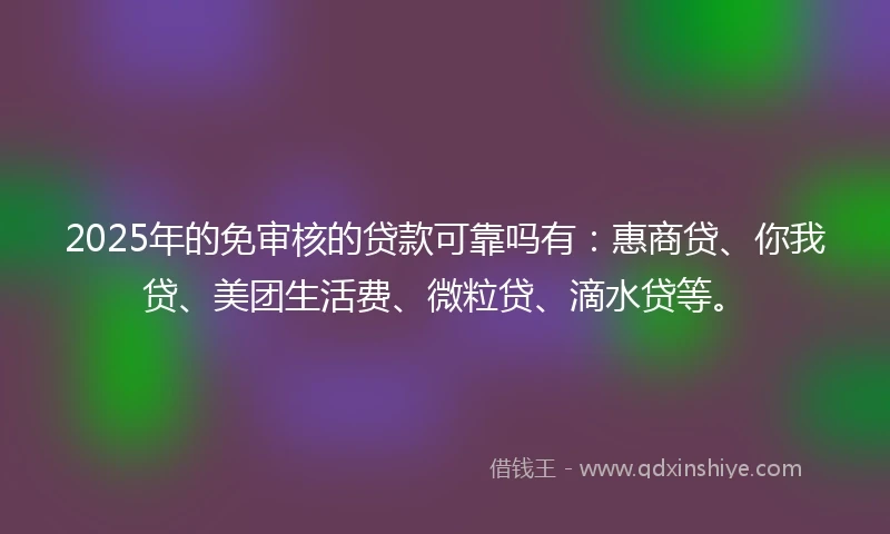 2025年的免审核的贷款可靠吗有：惠商贷、你我贷、美团生活费、微粒贷、滴水贷等。
