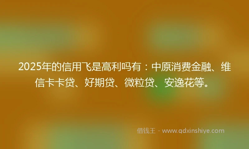2025年的信用飞是高利吗有：中原消费金融、维信卡卡贷、好期贷、微粒贷、安逸花等。