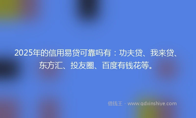 2025年的信用易贷可靠吗有：功夫贷、我来贷、东方汇、投友圈、百度有钱花等。