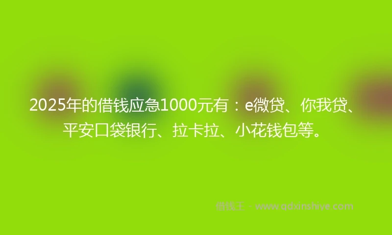 2025年的借钱应急1000元有：e微贷、你我贷、平安口袋银行、拉卡拉、小花钱包等。