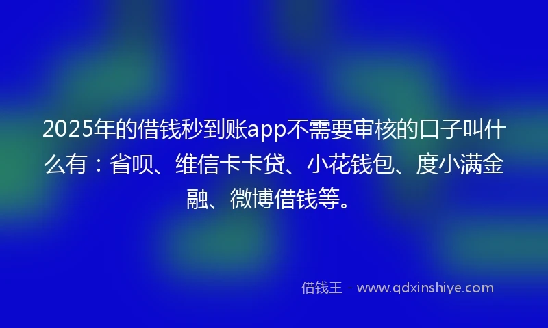 2025年的借钱秒到账app不需要审核的口子叫什么有：省呗、维信卡卡贷、小花钱包、度小满金融、微博借钱等。