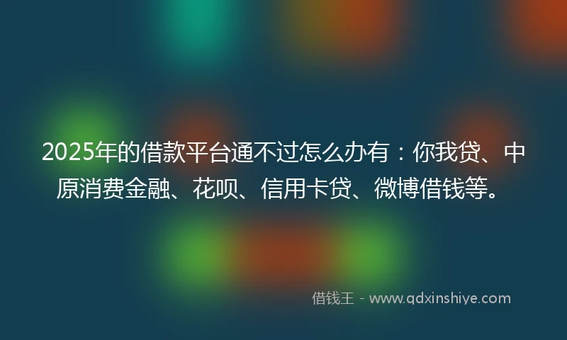 2025年的借款平台通不过怎么办有：你我贷、中原消费金融、花呗、信用卡贷、微博借钱等。