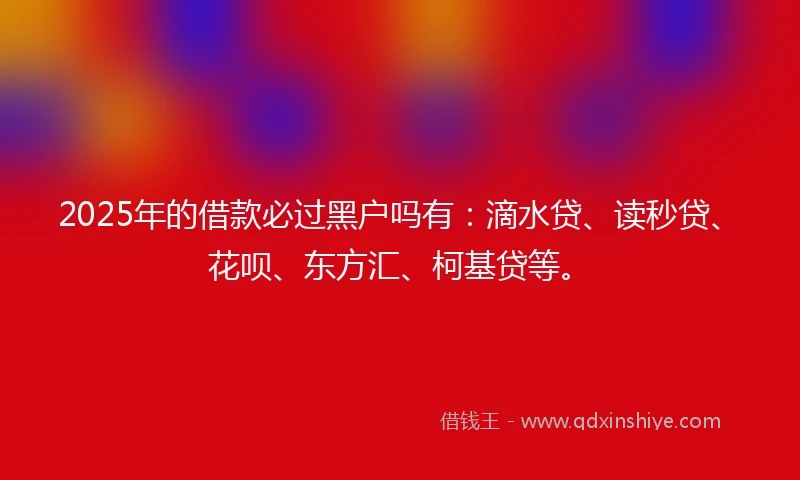 2025年的借款必过黑户吗有：滴水贷、读秒贷、花呗、东方汇、柯基贷等。