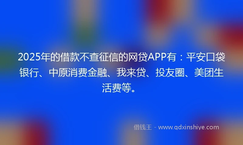 2025年的借款不查征信的网贷APP有：平安口袋银行、中原消费金融、我来贷、投友圈、美团生活费等。