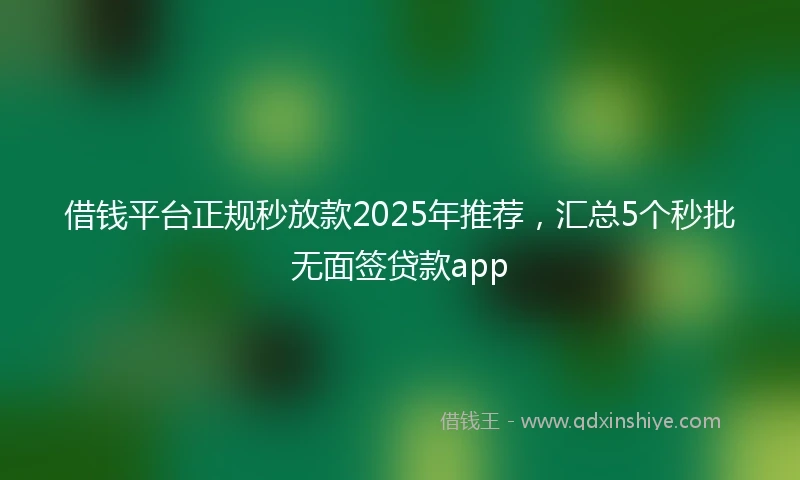 借钱平台正规秒放款2025年推荐，汇总5个秒批无面签贷款app