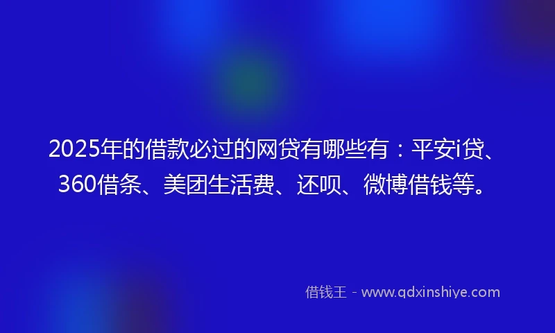 2025年的借款必过的网贷有哪些有：平安i贷、360借条、美团生活费、还呗、微博借钱等。