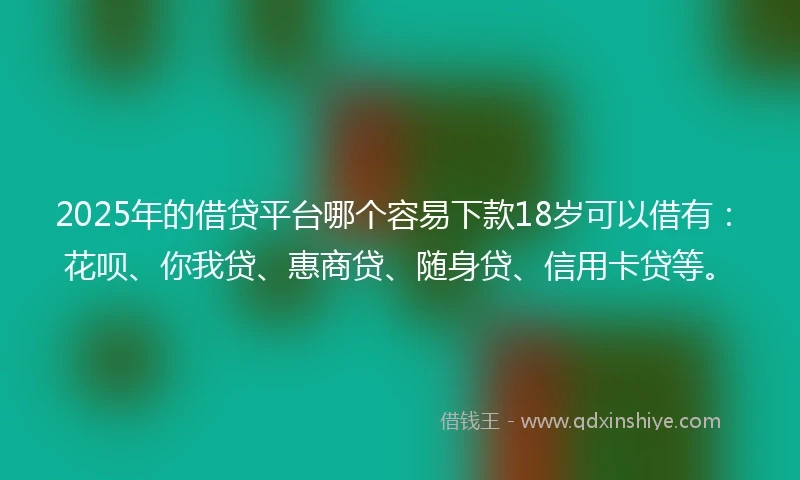 2025年的借贷平台哪个容易下款18岁可以借有：花呗、你我贷、惠商贷、随身贷、信用卡贷等。