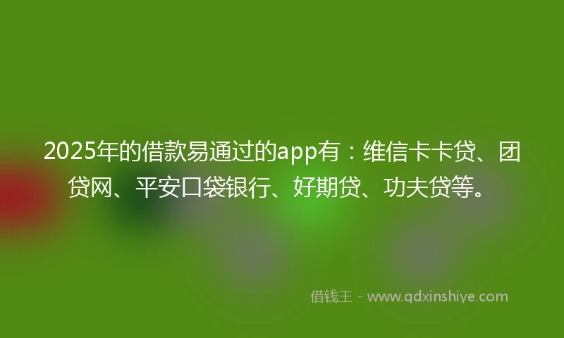 2025年的借款易通过的app有：维信卡卡贷、团贷网、平安口袋银行、好期贷、功夫贷等。