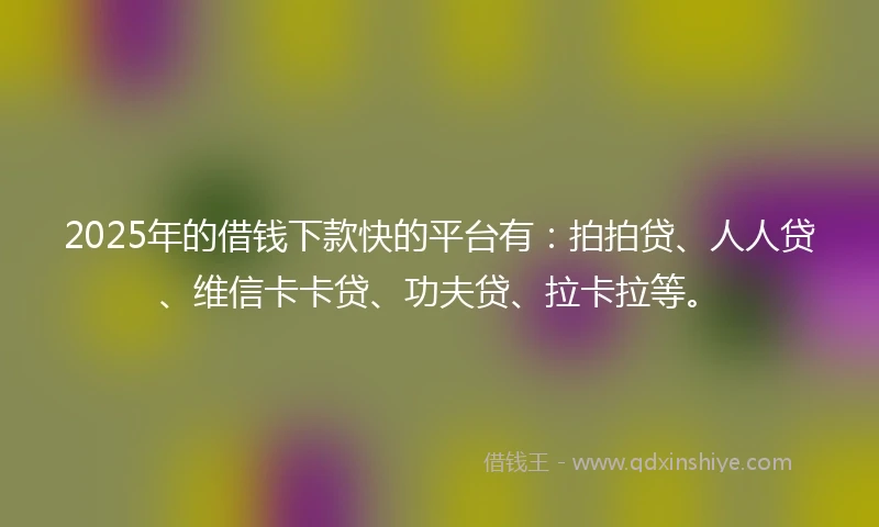 2025年的借钱下款快的平台有：拍拍贷、人人贷、维信卡卡贷、功夫贷、拉卡拉等。