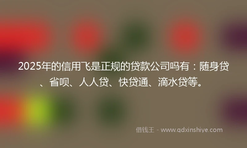 2025年的信用飞是正规的贷款公司吗有：随身贷、省呗、人人贷、快贷通、滴水贷等。