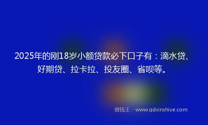 2025年的刚18岁小额贷款必下口子有：滴水贷、好期贷、拉卡拉、投友圈、省呗等。