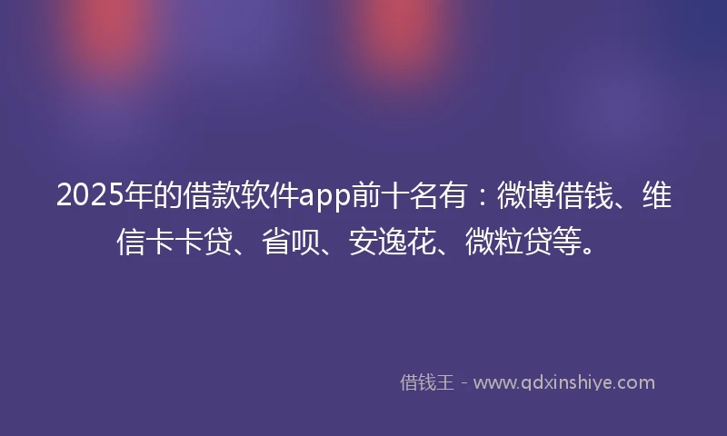 2025年的借款软件app前十名有：微博借钱、维信卡卡贷、省呗、安逸花、微粒贷等。