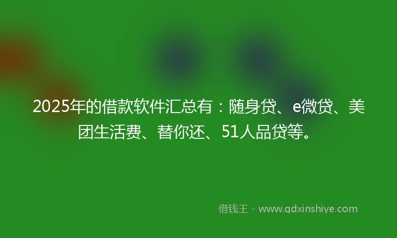 2025年的借款软件汇总有：随身贷、e微贷、美团生活费、替你还、51人品贷等。