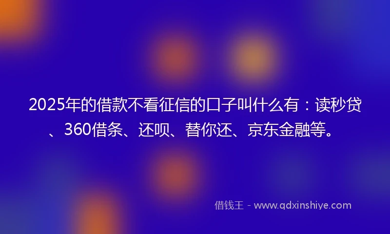 2025年的借款不看征信的口子叫什么有：读秒贷、360借条、还呗、替你还、京东金融等。