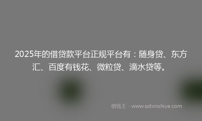 2025年的借贷款平台正规平台有：随身贷、东方汇、百度有钱花、微粒贷、滴水贷等。
