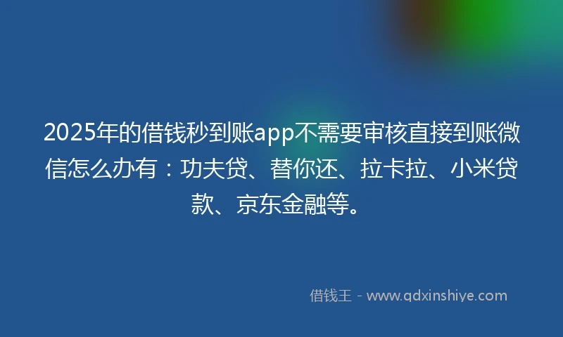 2025年的借钱秒到账app不需要审核直接到账微信怎么办有：功夫贷、替你还、拉卡拉、小米贷款、京东金融等。