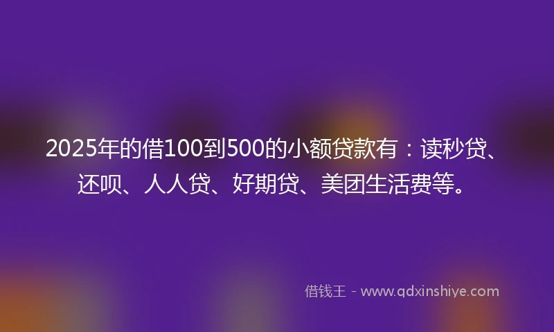 2025年的借100到500的小额贷款有：读秒贷、还呗、人人贷、好期贷、美团生活费等。