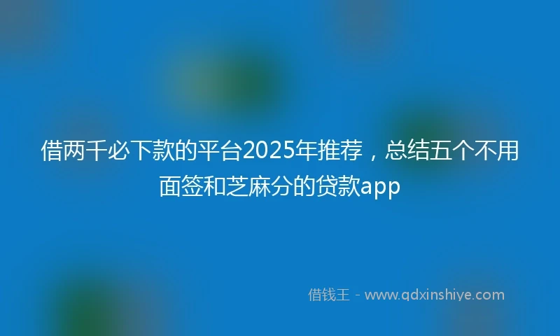 借两千必下款的平台2025年推荐，总结五个不用面签和芝麻分的贷款app