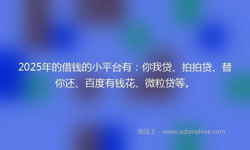 2025年的借钱的小平台有：你我贷、拍拍贷、替你还、百度有钱花、微粒贷等。