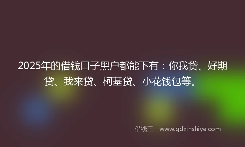 2025年的借钱口子黑户都能下有：你我贷、好期贷、我来贷、柯基贷、小花钱包等。