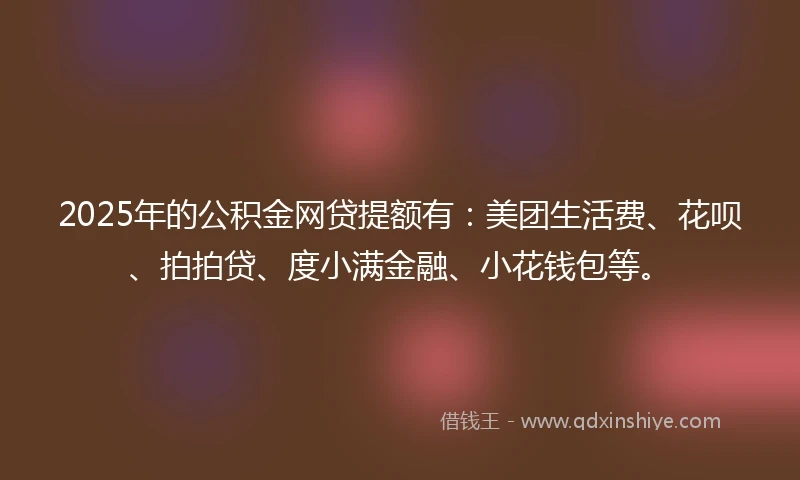 2025年的公积金网贷提额有：美团生活费、花呗、拍拍贷、度小满金融、小花钱包等。
