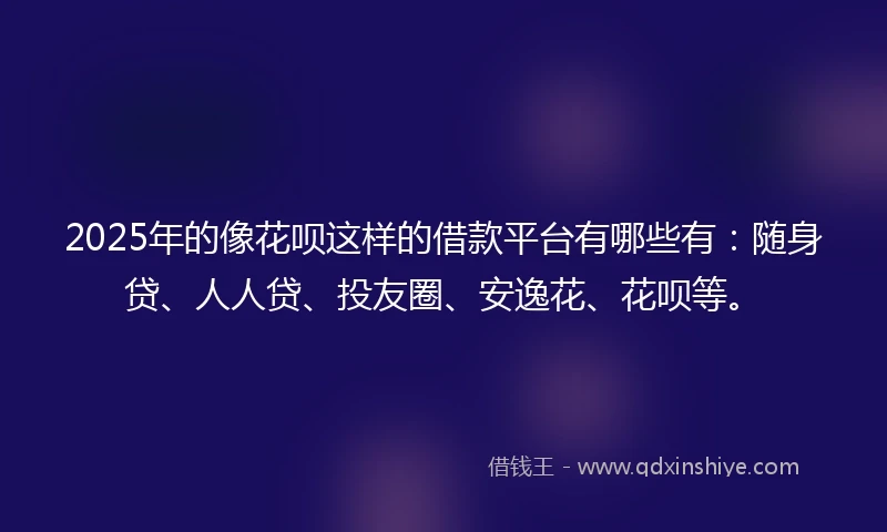 2025年的像花呗这样的借款平台有哪些有：随身贷、人人贷、投友圈、安逸花、花呗等。