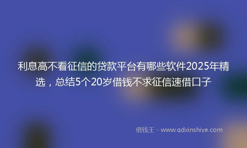 利息高不看征信的贷款平台有哪些软件2025年精选，总结5个20岁借钱不求征信速借口子