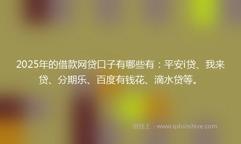 2025年的借款网贷口子有哪些有：平安i贷、我来贷、分期乐、百度有钱花、滴水贷等。