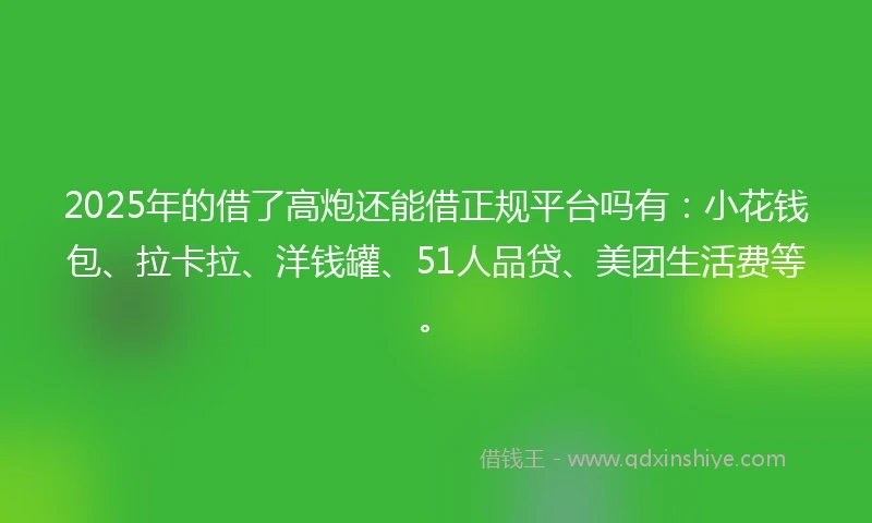 2025年的借了高炮还能借正规平台吗有：小花钱包、拉卡拉、洋钱罐、51人品贷、美团生活费等。