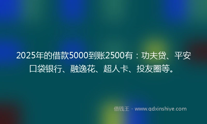2025年的借款5000到账2500有：功夫贷、平安口袋银行、融逸花、超人卡、投友圈等。